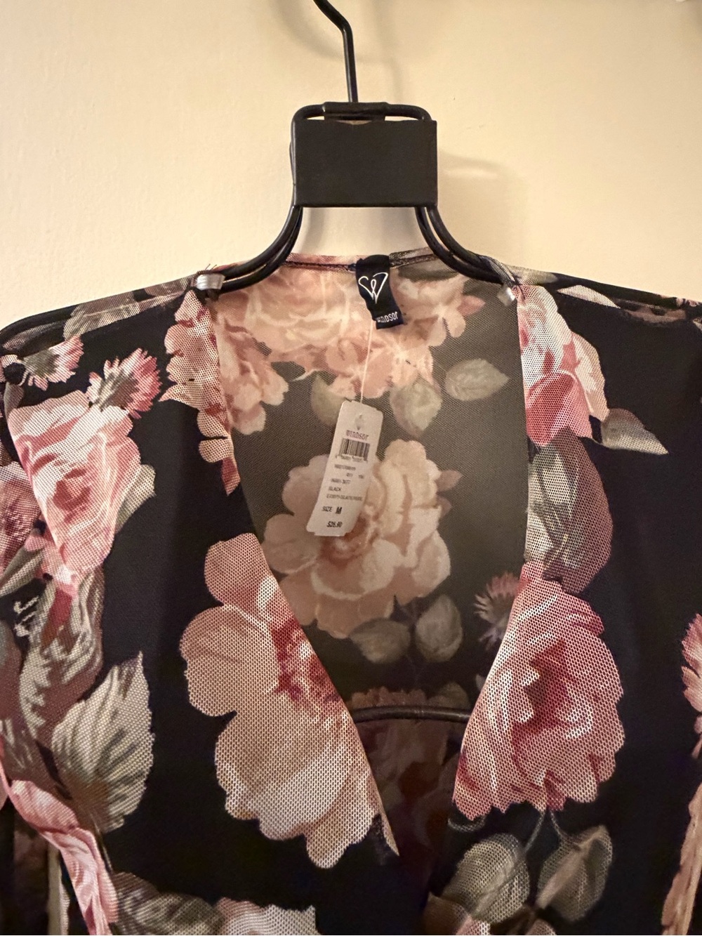 Black Floral Wrap-Front Long-Sleeve Bodysuit - Picture 5 of 8